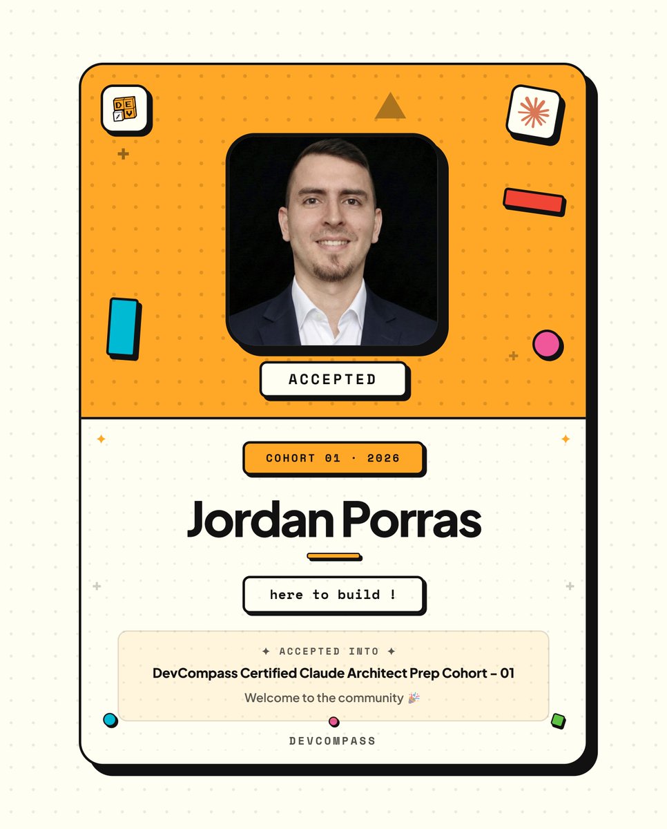 JPorras94's tweet photo. Very grateful to the people at @the_devcompass &amp; @ketherlabs for the opportunity to participate in the Claude Architect Certification.
Looking forward to the challenges and journey ahead!
#DevCompass #KETHERLABS #AI #Claude https://t.co/cpxTxTdzzG