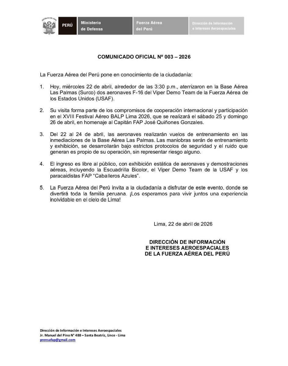 Fuerza Aérea del Perú tweet media