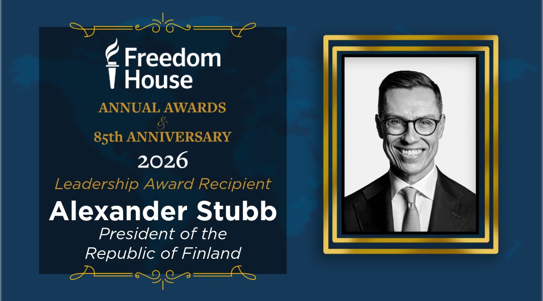 At our Annual Awards and 85th Anniversary celebration, Freedom House will present the Leadership Award to Finland’s President <a href="/alexstubb/">Alexander Stubb</a> in recognition of his outstanding dedication to advancing democratic values and supporting those on the front lines of freedom. Join us in DC