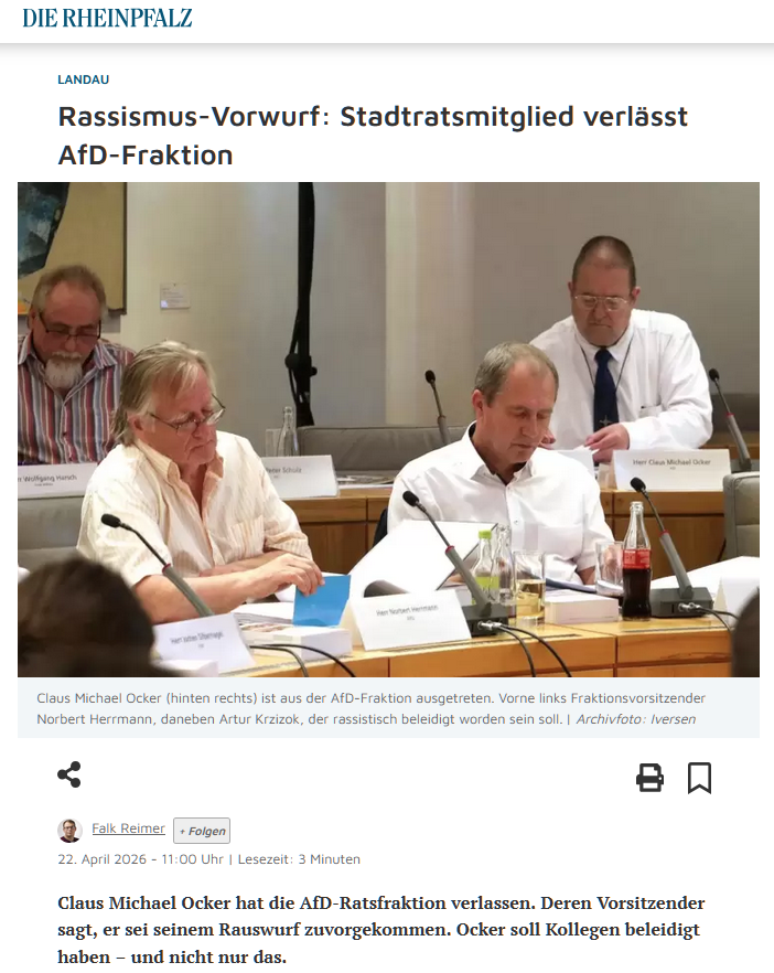 Afd_BestePartei's tweet photo. 💥AfD Mann beleidigt Kollegen und schmeißt Mandat hin! Die angeblichen Patrioten sind ein Magnet für Gestörte und Kriminelle💥#Landau #Ocker https://t.co/Va3LrPcub6