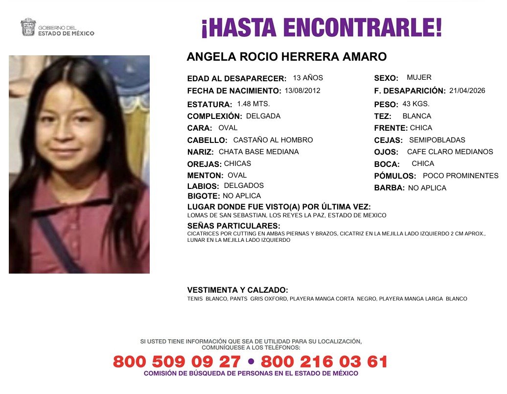 Solicitamos de tu apoyo en difusión para dar pronta localización a Ángela Rocío Herrera Amaro, comunícate a los teléfonos al pie del boletín. #TodosEnLaBúsqueda