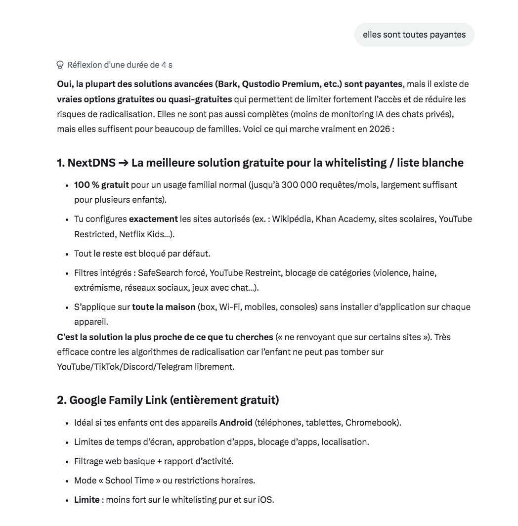 denisedetralala's tweet image. J'ai demandé à Grok la liste des meilleures applications de contrôle parental contre la #radicalisation en 2026 et je partage la réponse à ce questionnement ⬇️