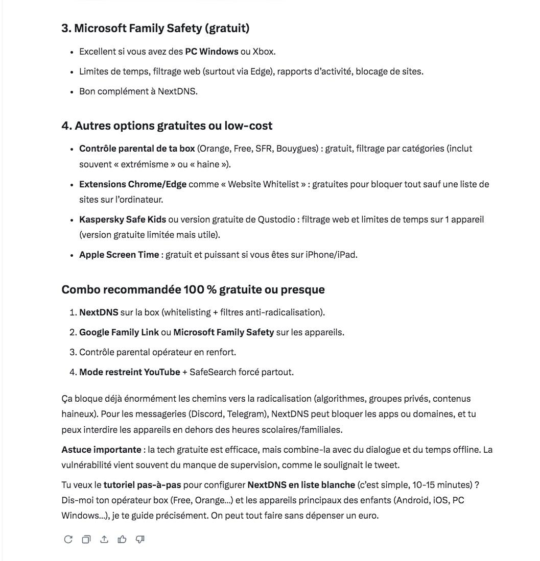denisedetralala's tweet image. J'ai demandé à Grok la liste des meilleures applications de contrôle parental contre la #radicalisation en 2026 et je partage la réponse à ce questionnement ⬇️