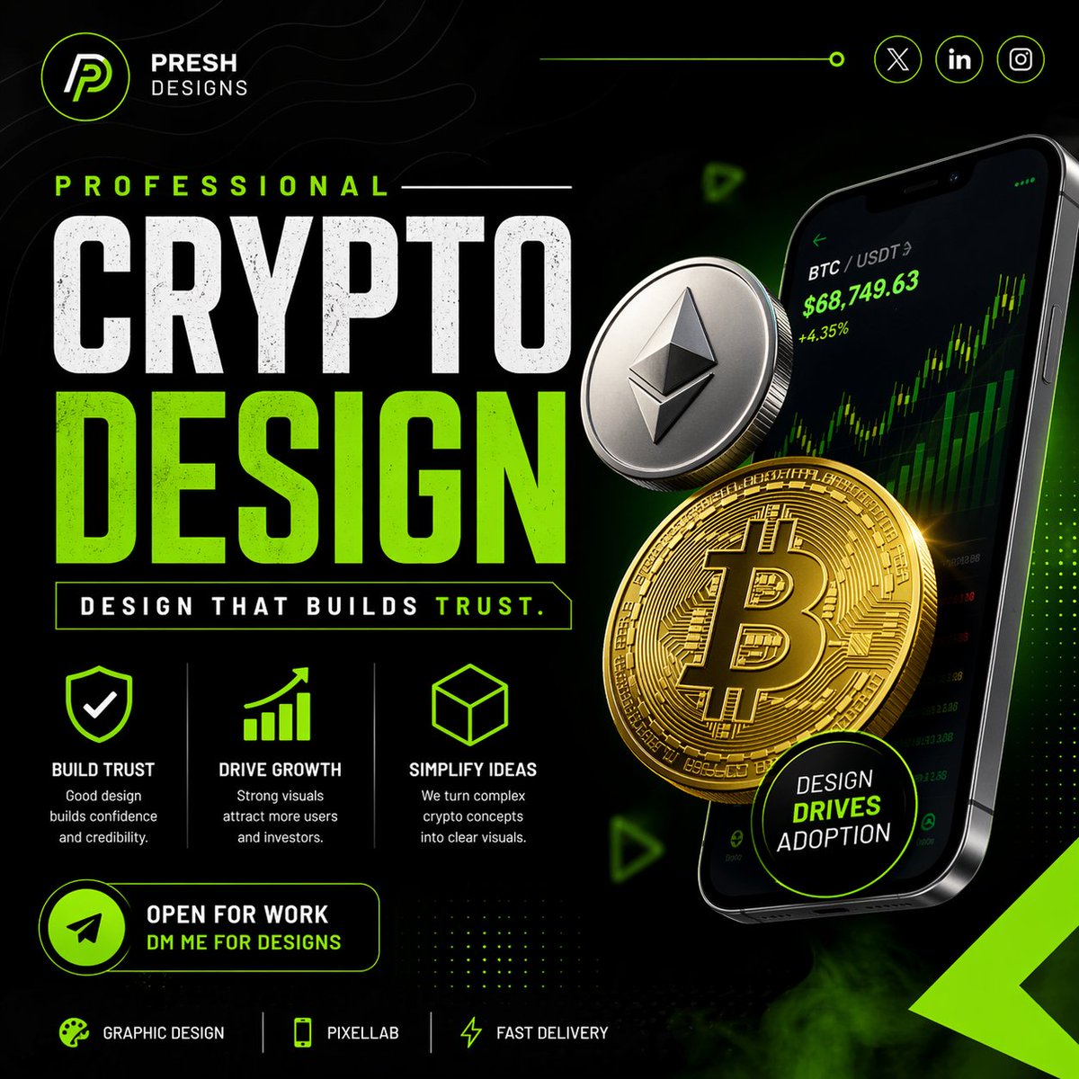 preshjay000's tweet photo. Crypto is powerfulβ¦
Design makes it trusted. π¨
I turn complex ideas into clean visuals that attract users and build confidence.
π© Open for design work & collaborations
π Are you building in crypto? Letβs connect π#CryptoDesign #Web3Design #Blockchain #PixelLab #GraphicDesign https://t.co/zDNi4aCkUh