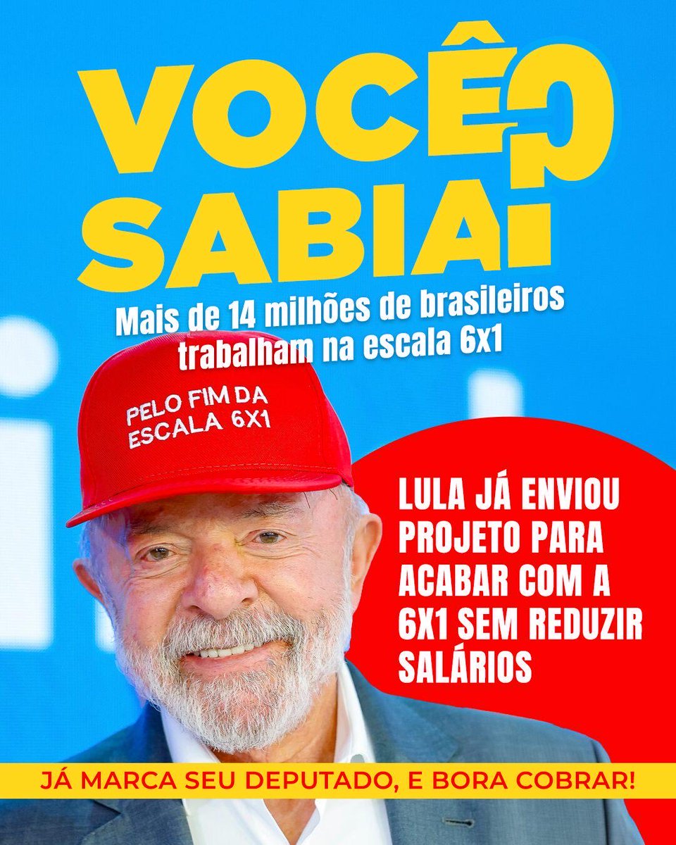 A missão é nobre: usar as redes sociais pra pressionar os deputados a votarem pela redução da jornada de trabalho sem redução de salário. 🔥 

Mais de 14 milhões de trabalhadores podem se beneficiar com a proposta do governo Lula de acabar com a escala 6x1!