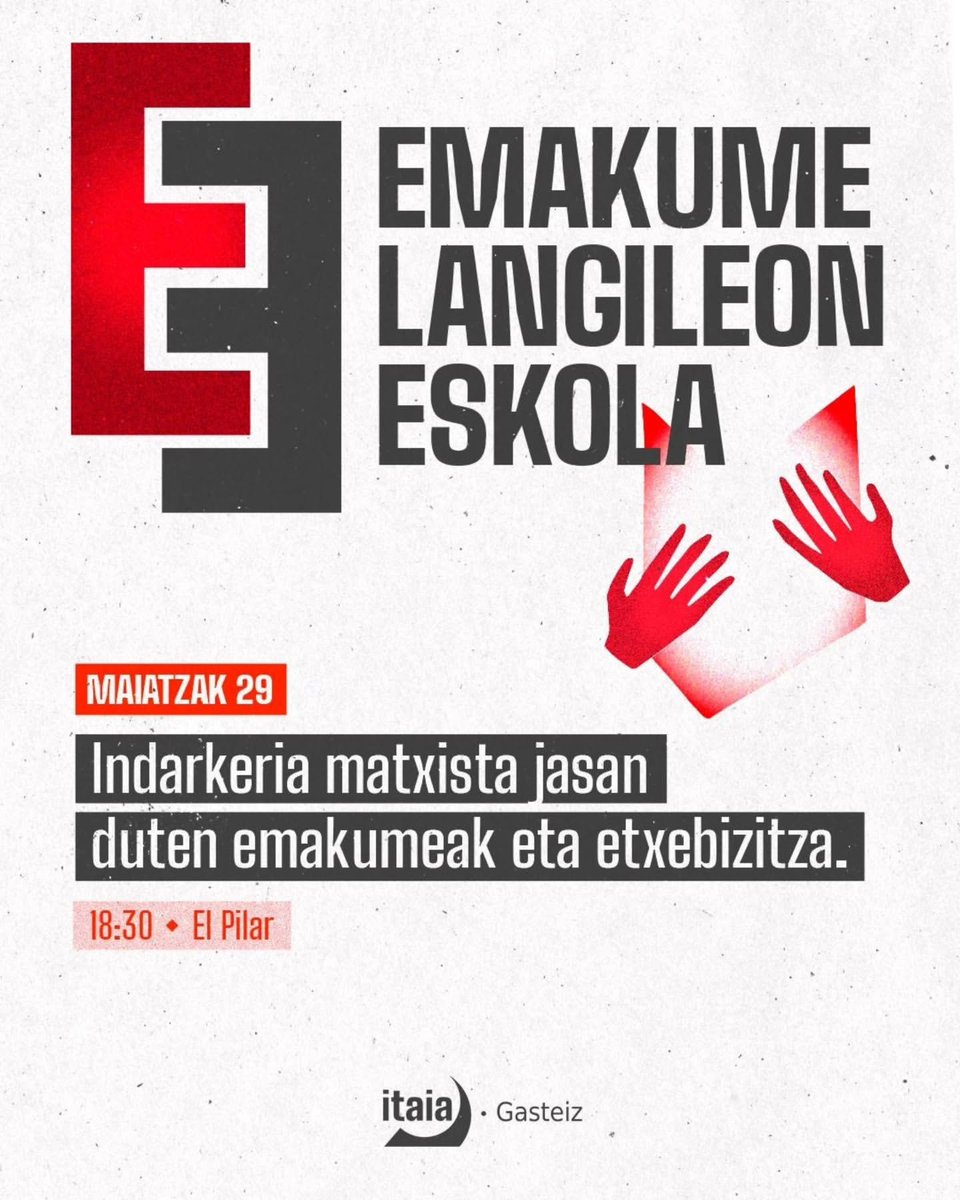 📚✍️
Datozen asteetan Emakume Langileon Eskolak izango ditugu, formakuntzarako eta hausnarketarako espazioak.

Hiru saiotan zehar hainbat gai jorratuko ditugu.

Gerturatu!