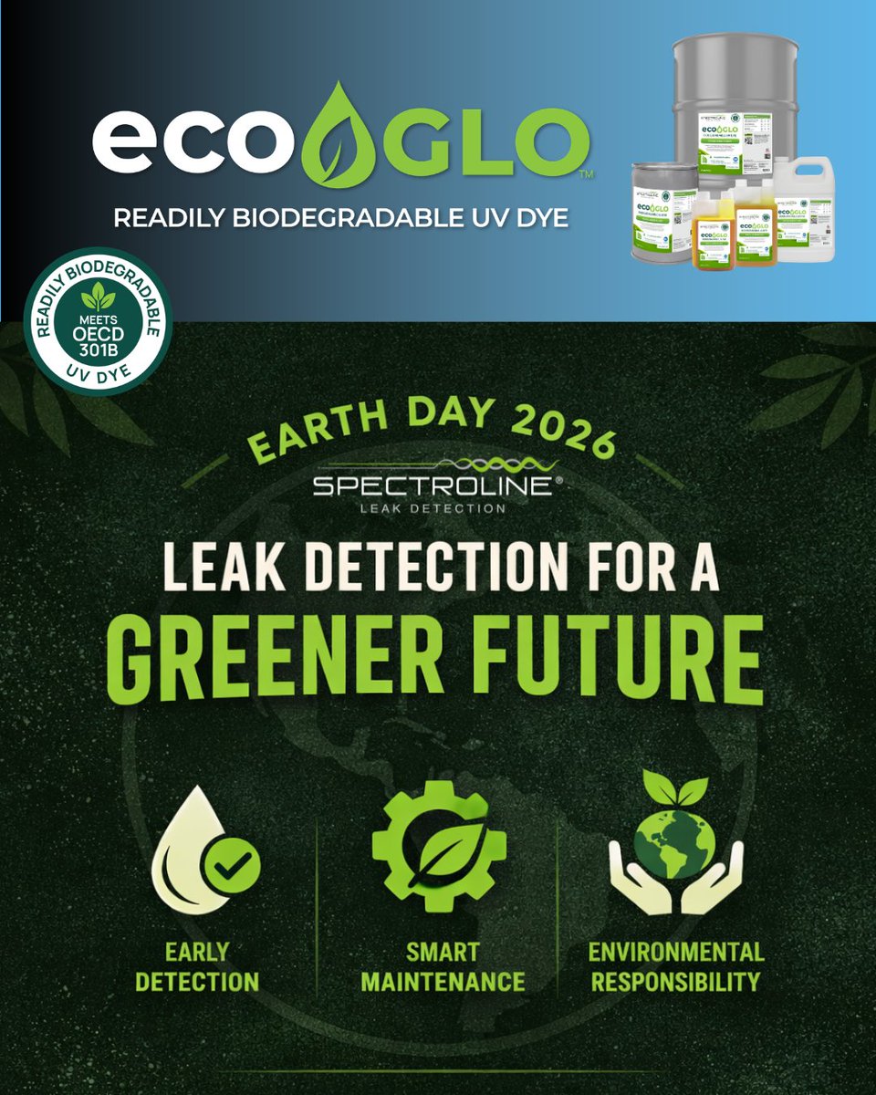 SpectronicsCorp's tweet photo. Earth Day is progress! 🌍 ECO-GLO™ helps maintenance teams detect leaks early, reducing waste &amp; boosting efficiency in oil-based systems. A must for eco-friendly operations! #EarthDay #EcoGlo https://t.co/NjCUOCdzx7