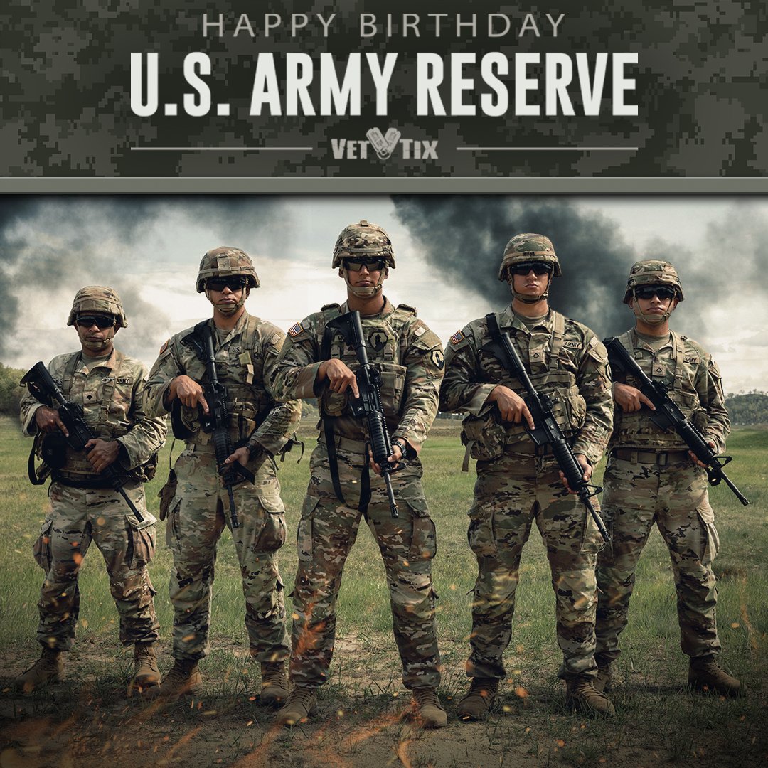 VetTix's tweet image. Today, we celebrate the U.S. #Armyreserve Birthday, observed on April 23 every year to commemorate its contributions to the Cold War, the World Wars, the Vietnam and Korean Wars, the Persian Gulf War, and many other wars and crises around the globe.