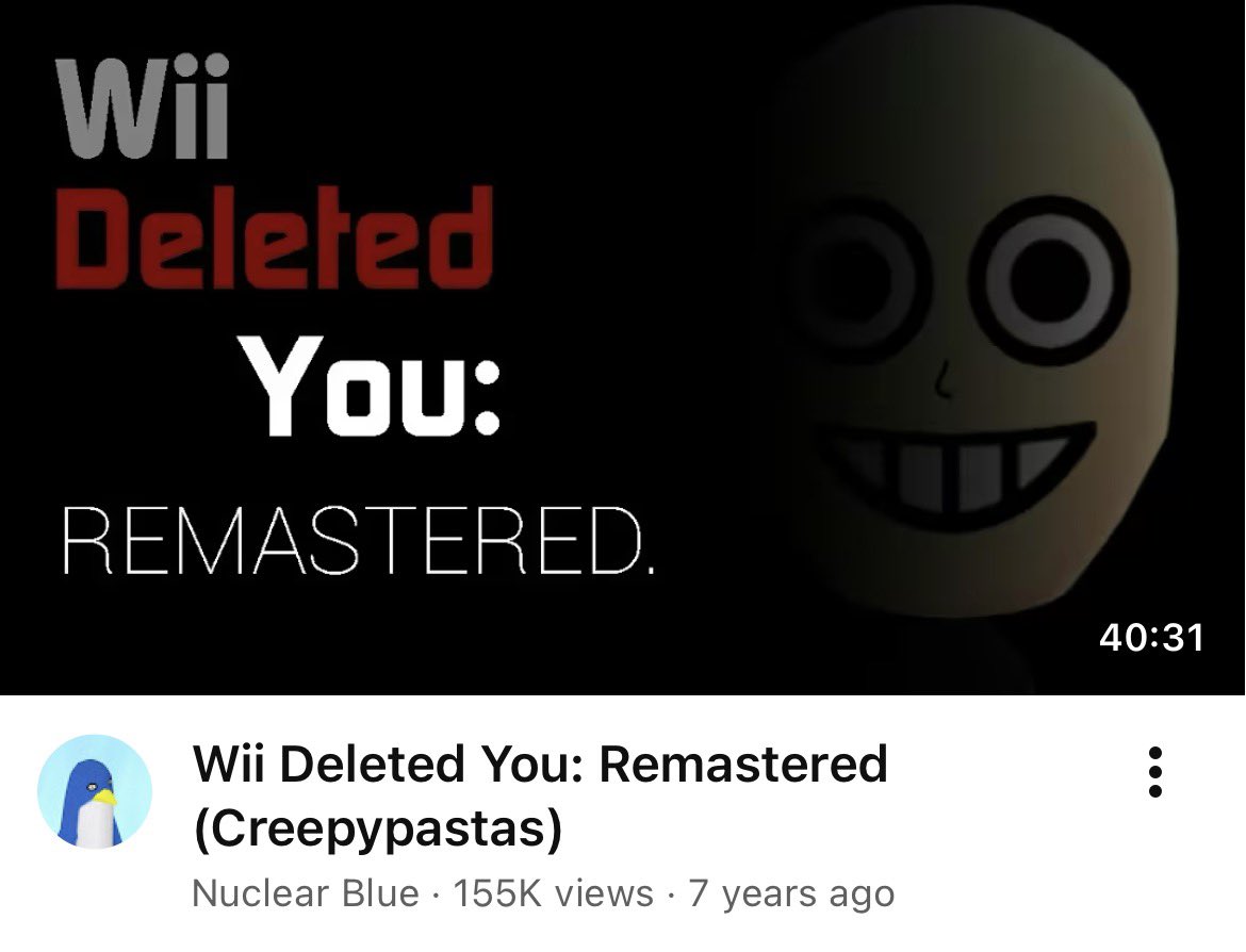 So a bunch of people keep posting this cryptic MII in the comments and now I’ve fallen down a rabbit hole of creepypasta stories based off a cursed MII that stalks you if you delete it.
It’s corny, but also very intriguing actually.