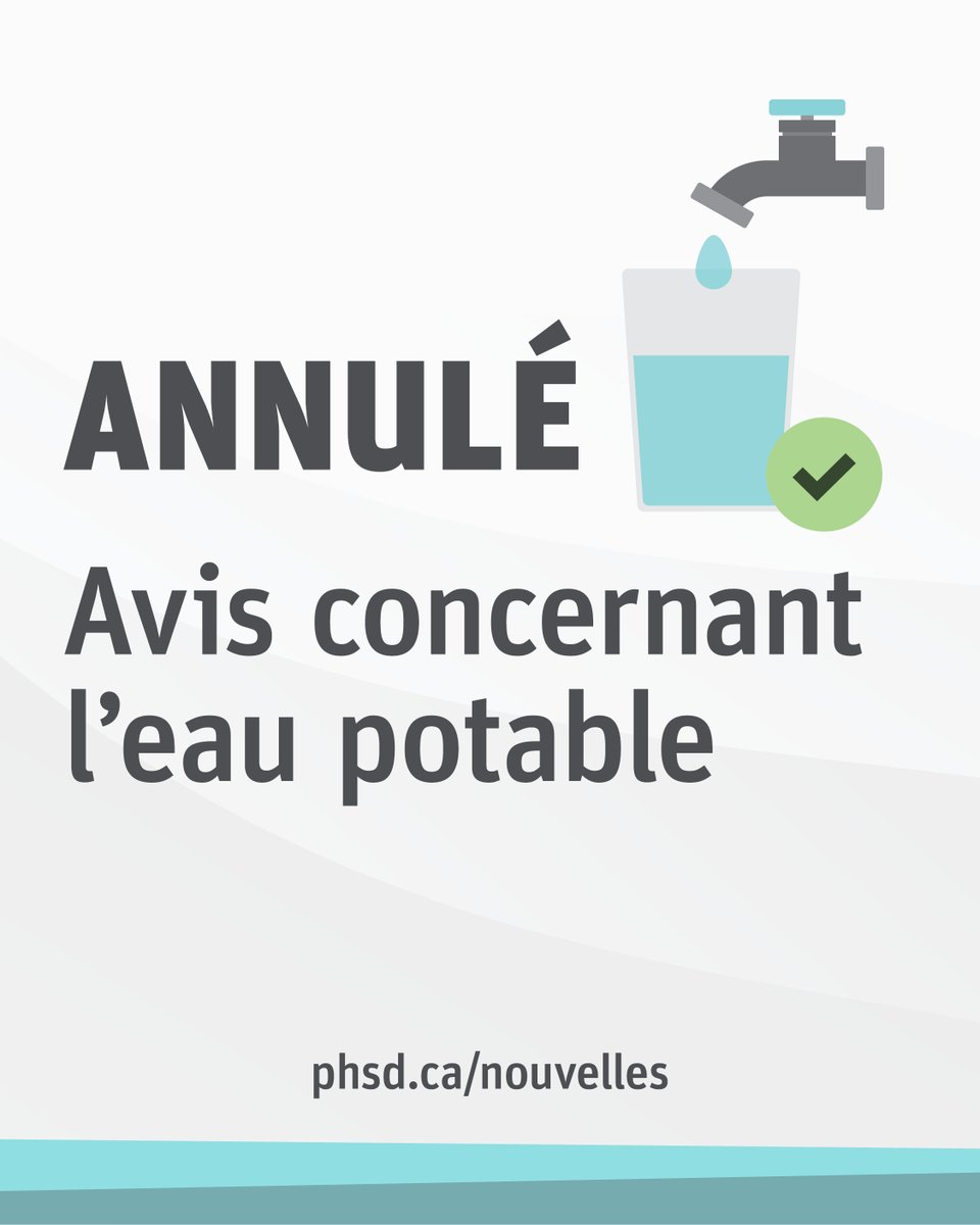 Annulation de l’avis concernant l’eau potable pour la population du village de Mindemoya

phsd.ca/fr/annulation-…

#SantePublique #Sudbury #Manitoulin