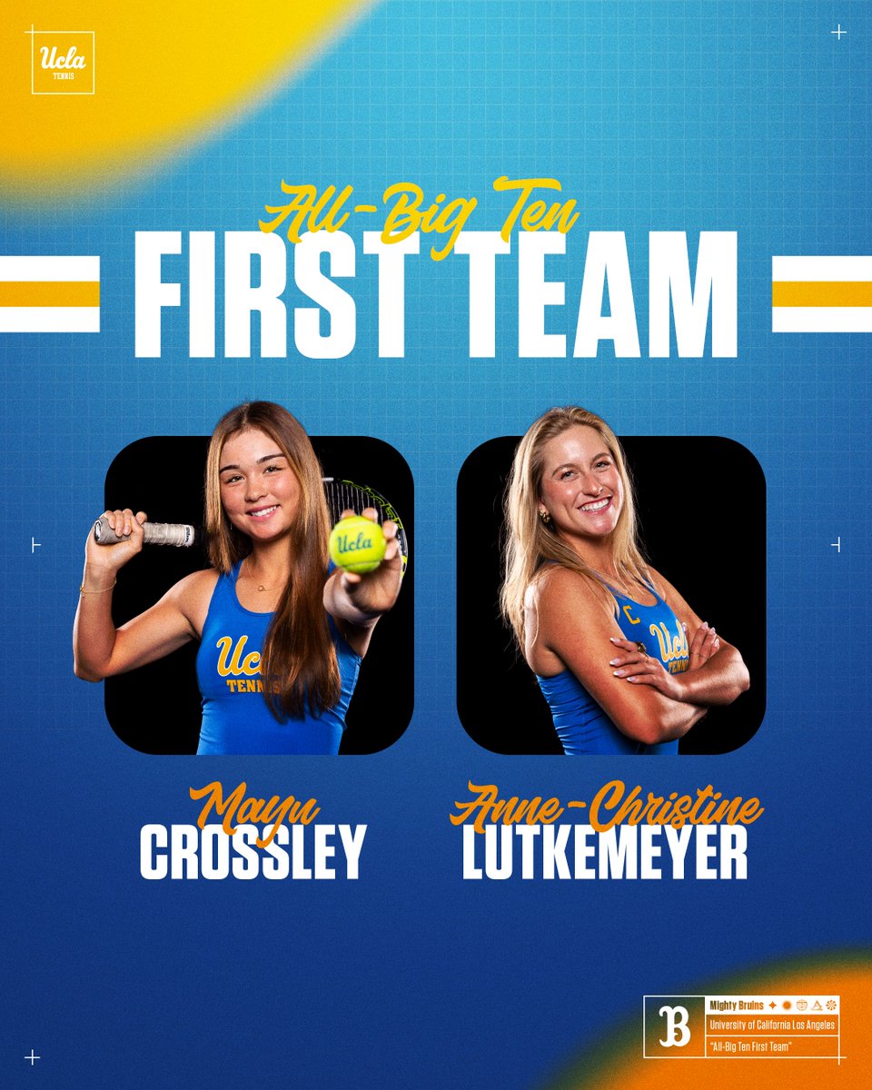 uclawtennis's tweet photo. More #B1GWTennis year-end honors for the Bruins ... 🧵

𝐀𝐥𝐥-𝐁𝐢𝐠 𝐓𝐞𝐧 𝐅𝐢𝐫𝐬𝐭 𝐓𝐞𝐚𝐦
🔹 Mayu Crossley
🔹 Anne-Christine Lutkemeyer (unanimous) https://t.co/Yt3w3QqXkI