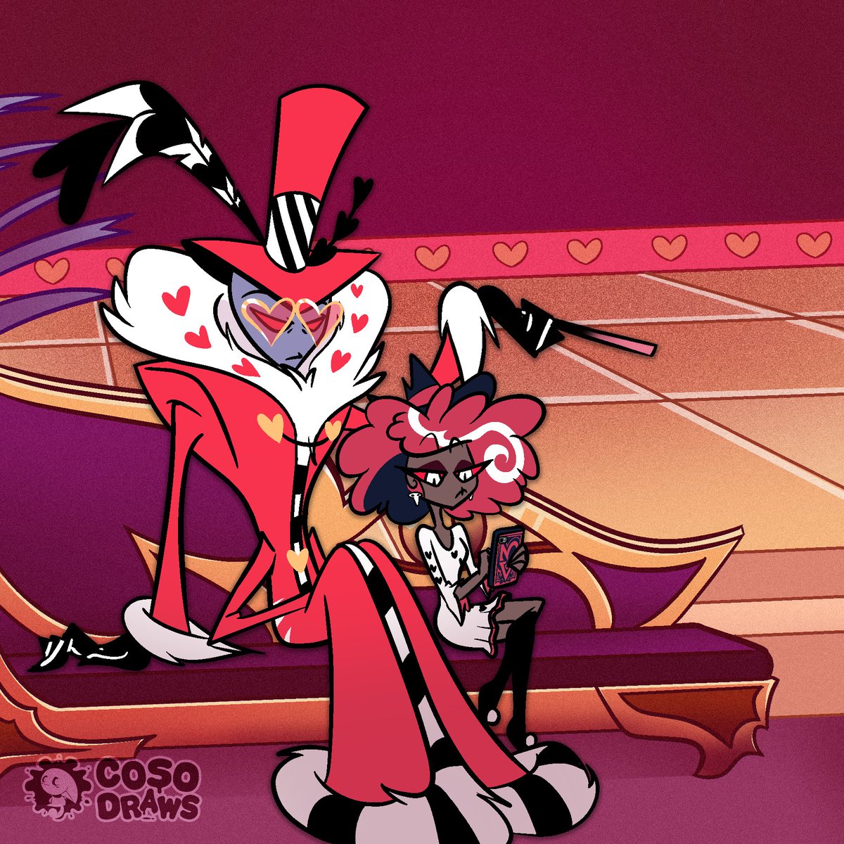 Cosodraws's tweet image. Conociendo a Cat Al por primera vez💜

#cursedcatalastor #vox #valentno #hazbinhotel #velvette