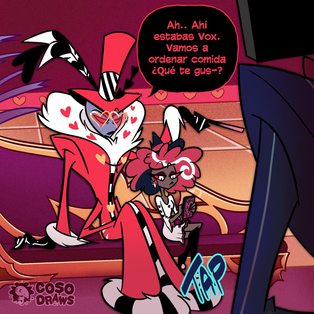Cosodraws's tweet image. Conociendo a Cat Al por primera vez💜

#cursedcatalastor #vox #valentno #hazbinhotel #velvette