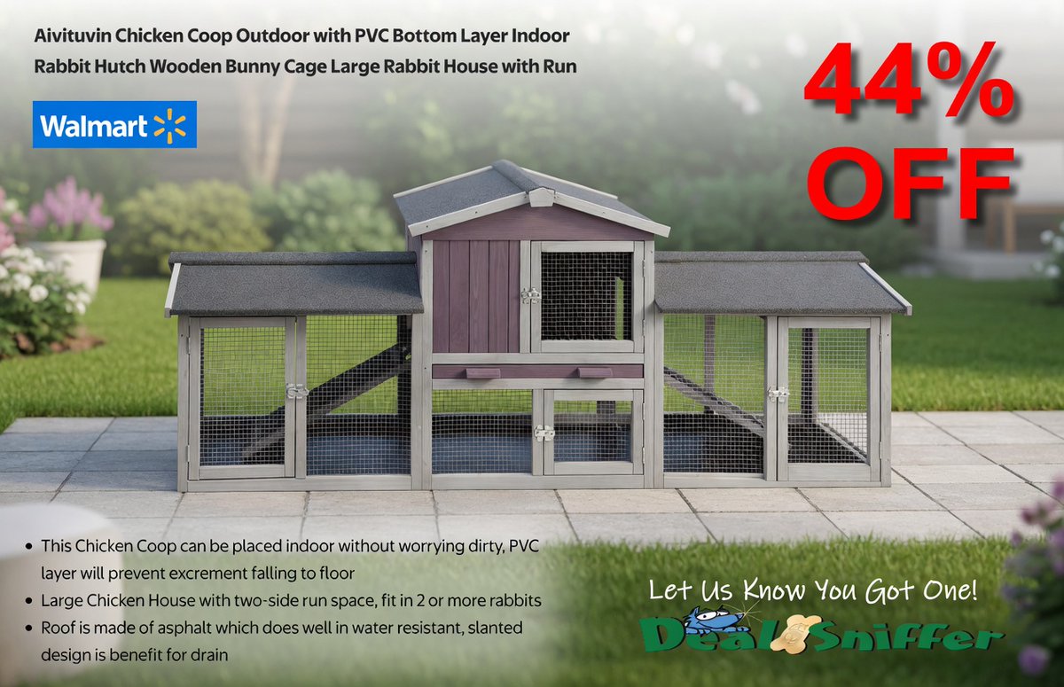 dealsniffer's tweet image. 👀 44% OFF Aivituvin Outdoor Chicken Coop 🐓
mavely.app.link/VT0syfpjy2b 🔗
#RabbitHutch  #ChickenCoop  #BackyardChickens  #PetEnclosure