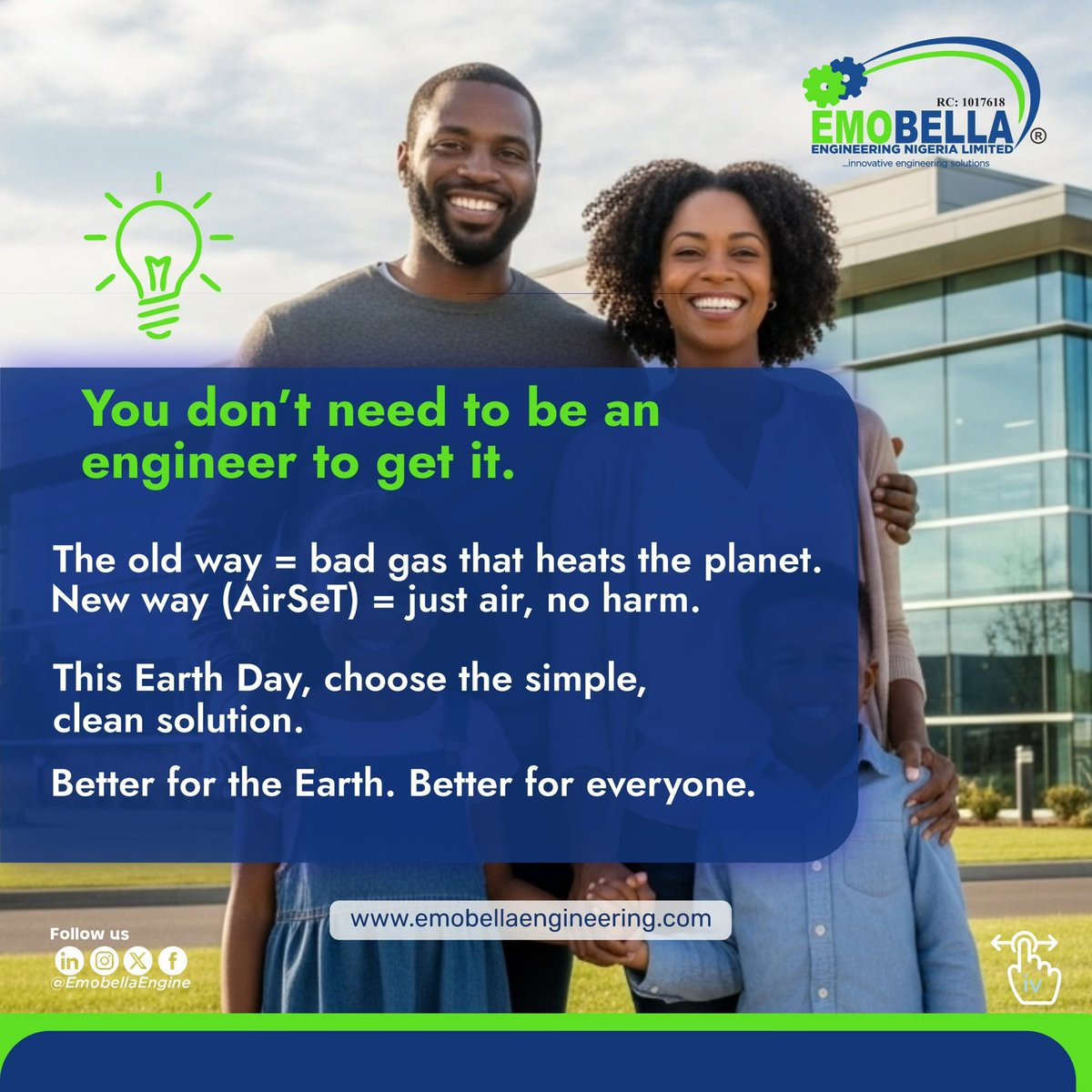 emobellaengine's tweet photo. Happy Earth Day 🌍

Most electrical boxes use a super harmful gas.
Schneider Electric's AirSeT replaces it with… plain air.

That's it. Air. No hidden danger.

Already removed 1.7 million tons of bad stuff.

Simple, right? 💚

#EarthDay #emobellaengineering #SchneiderElectric https://t.co/S4oxm4ul1d