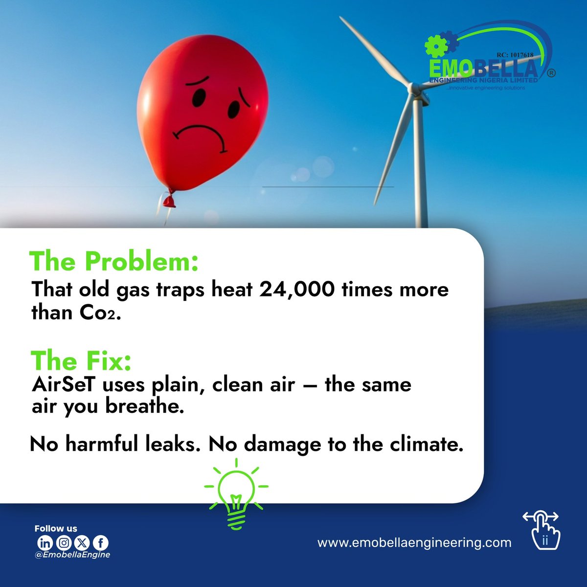 emobellaengine's tweet photo. Happy Earth Day 🌍

Most electrical boxes use a super harmful gas.
Schneider Electric's AirSeT replaces it with… plain air.

That's it. Air. No hidden danger.

Already removed 1.7 million tons of bad stuff.

Simple, right? 💚

#EarthDay #emobellaengineering #SchneiderElectric https://t.co/S4oxm4ul1d