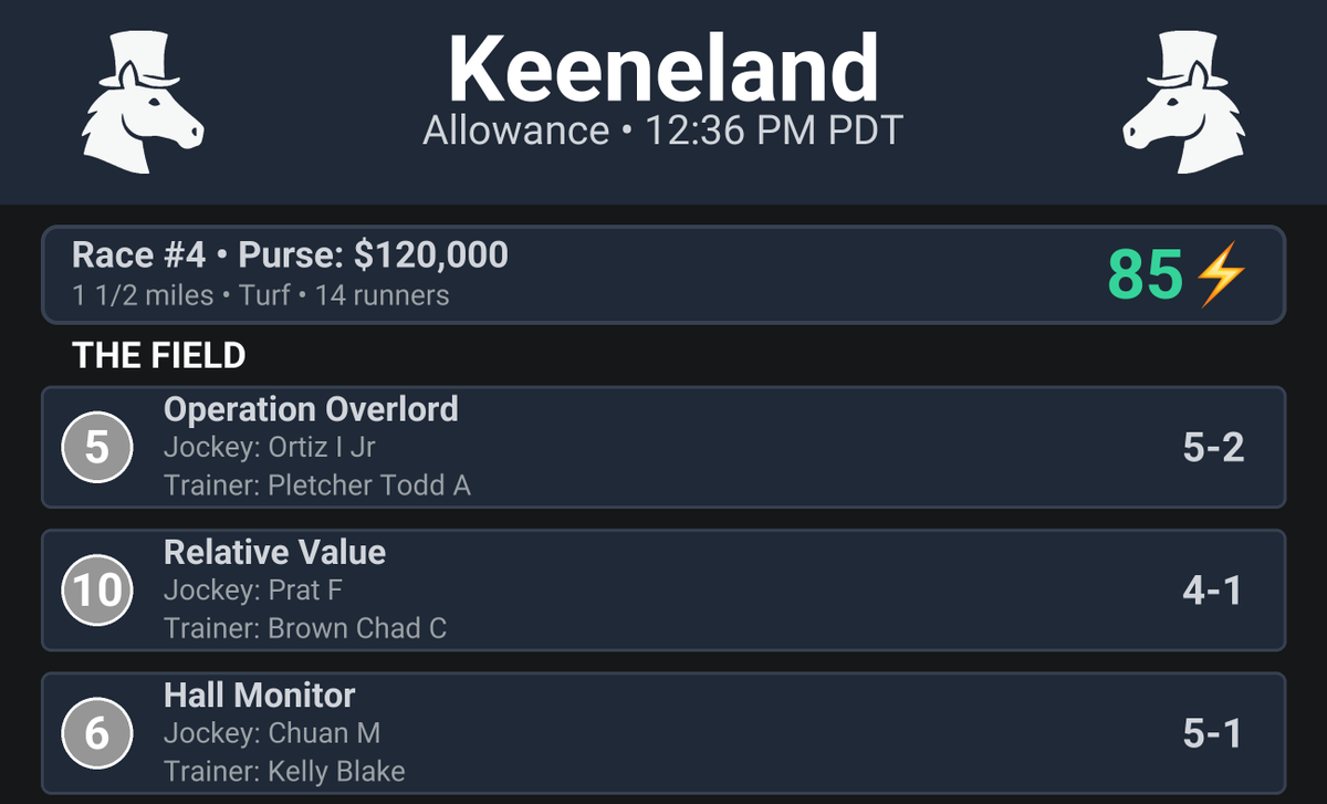 CapperRacing's tweet photo. 🏇 Race Alert!

Keeneland Race #4
Allowance

📍 Post Time: 12:36 PM MST
⚡️ Thrill Score: 85⚡️

#HorseRacing #Keeneland #Racing https://t.co/N9bPGI5oe7