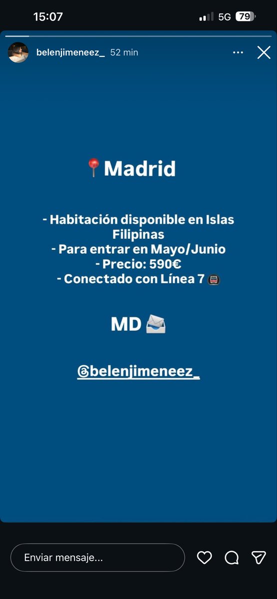 Se alquila habitación en Madrid para entrar en Mayo/Junio en Islas Filipinas por 590€ 

Al lado de línea 7 🚇

Larga estancia 🙌🏼

<a href="/Belenjimeneez1/">Belen ⚡</a> 

#Madrid #Habitacion