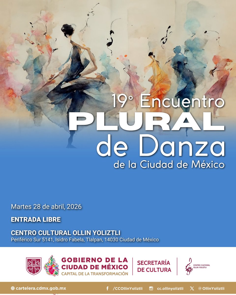 OllinYoliztli's tweet photo. ¡Acompáñanos a Celebrar el Día internacional de la Danza!

Cinco foros simultáneos dentro de las instslaciones del Centro Cultural @OllinYoliztli
Martes 28 de Abril

¡Entrada Libre!
@CulturaCiudadMx https://t.co/DHHcQR9KyC
