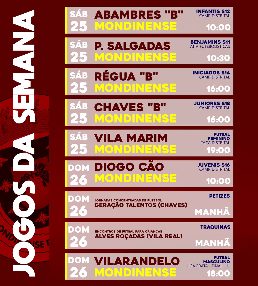 ⚽ Jogos da semana. 💪💛❤️
.
.
#desde1924
#orgulhosermondinense