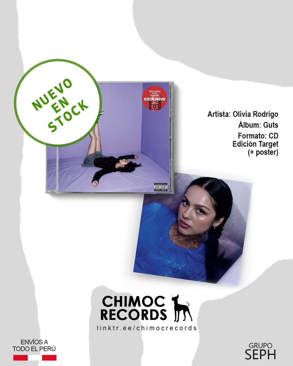 ¡Nuevo en stock! 😊
Olivia Rodrigo - Guts
CD Edición Target (+ poster) nuevo y sellado
➡️ Precio: S/ 89

#OliviaRodrigo #Guts