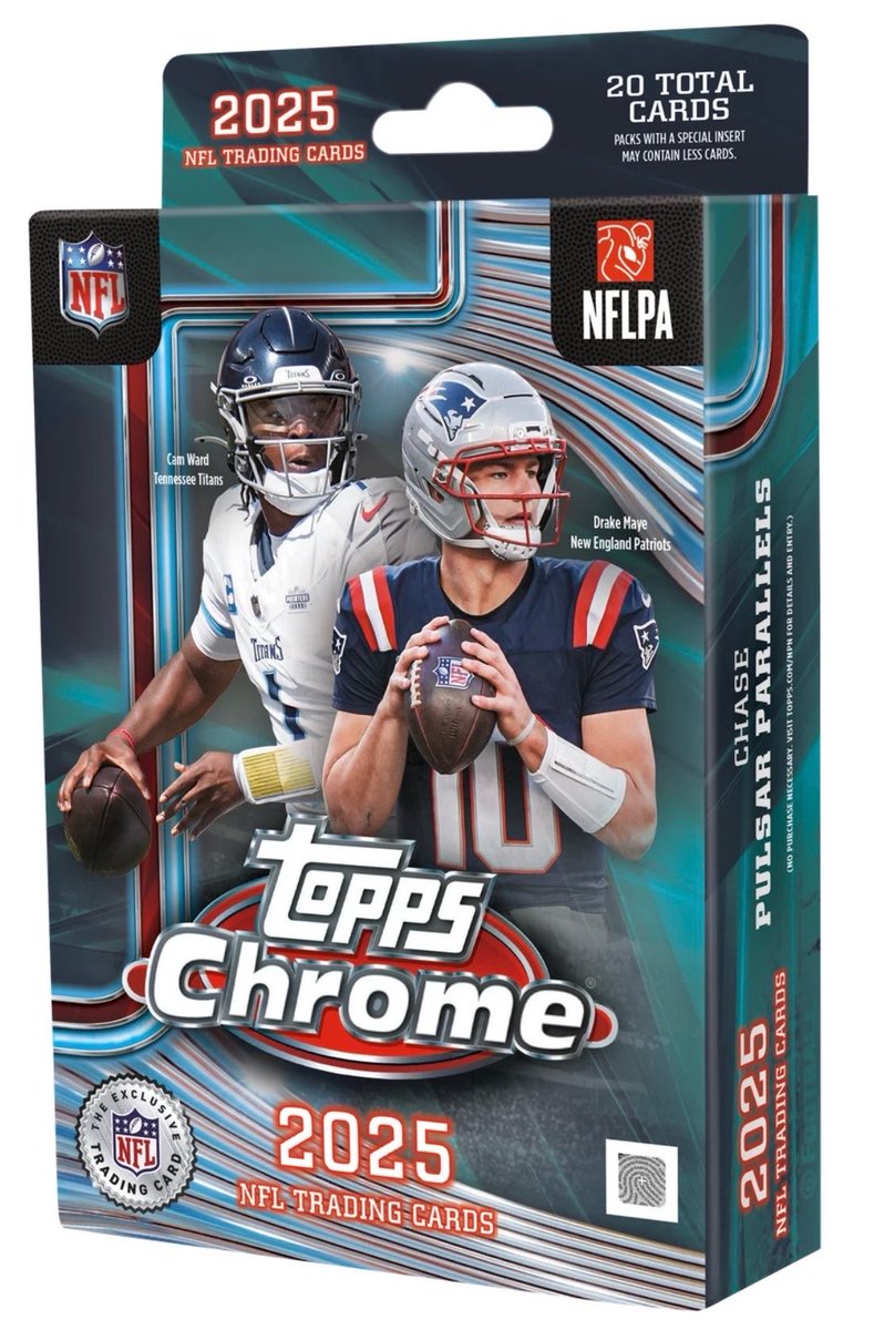 TresorSports's tweet image. 2025 #ToppsChrome #NFL #Football Value/Blaster Box

2025 #Topps #Chrome Football Hanger Box

•3 Of Each Available!

Exclusive Red White Blue #Refractors &amp;amp; Pulsar #Refractor #FootballCards!

Chase Top #Rookie &amp;amp; Stars #Autographs!

Over 200 pulls of $10k or more so far!

#thehobby