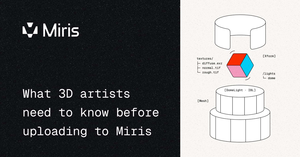 What do creators need to know before uploading to Miris? 

1. Miris inputs OpenUSD natively. 

2. Skip pre-optimization before uploading.

3. After uploading, review the lower-resolution preview to confirm materials and scale, then generate the streamable asset. 

Read the full