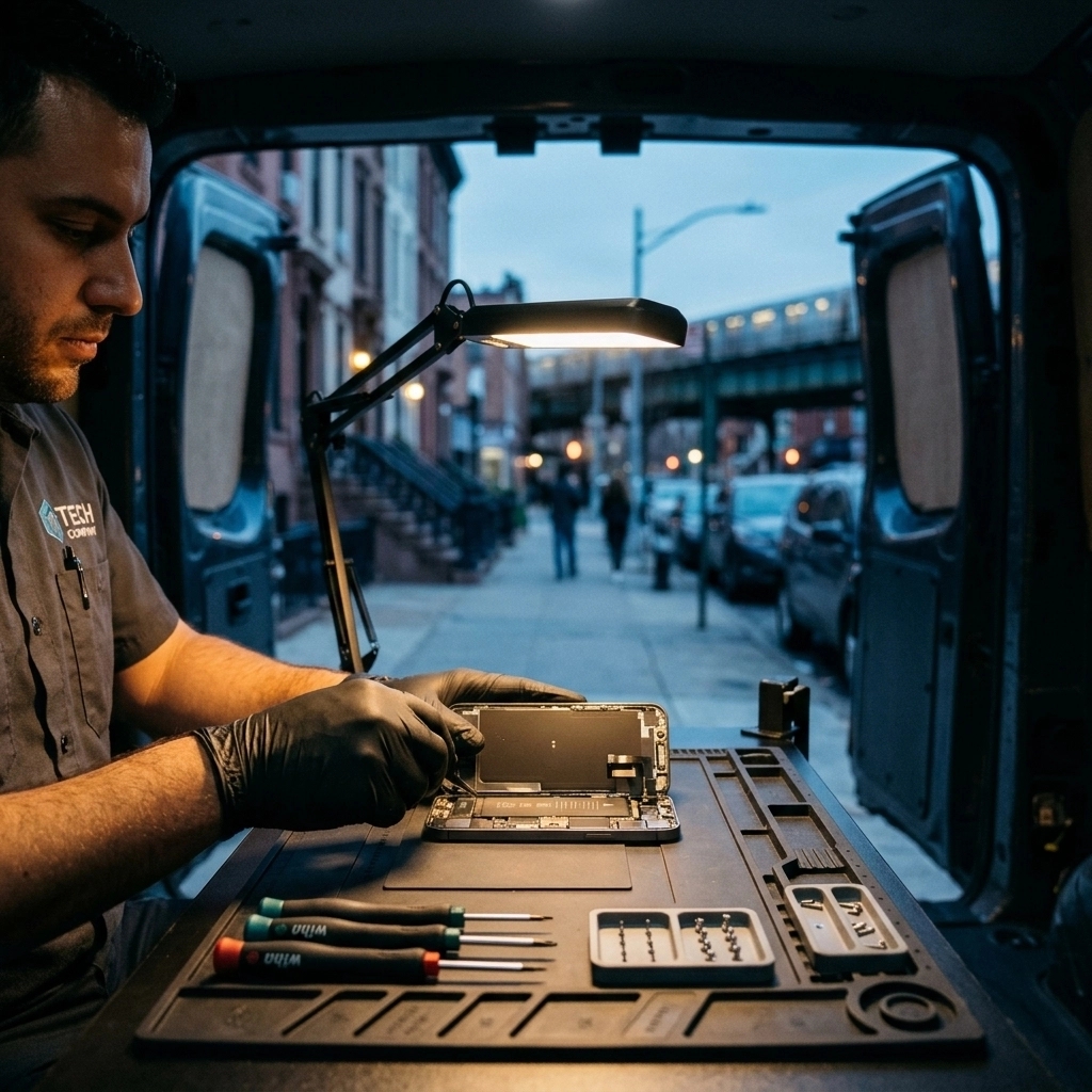 repairedcollect's tweet image. Williamsburg nights wait for no one. Don’t let a spiderwebbed screen ruin the plan. We bring precision mobile repair to your curb in under an hour: premium parts, same-day speed. Back in the game before your first drink. #RepairedCollective