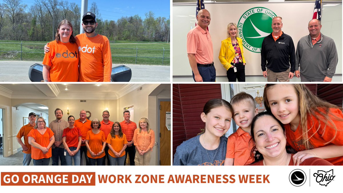 ODOT_EasternOH's tweet photo. ORANGE DAY! ODOT employees across the state today wore orange to show their support for National Work Zone Awareness Week. Please pay attention in work zones, slow down, and when possible, move over. #NWZAW #ODOTWorks https://t.co/5upWDKOxKN