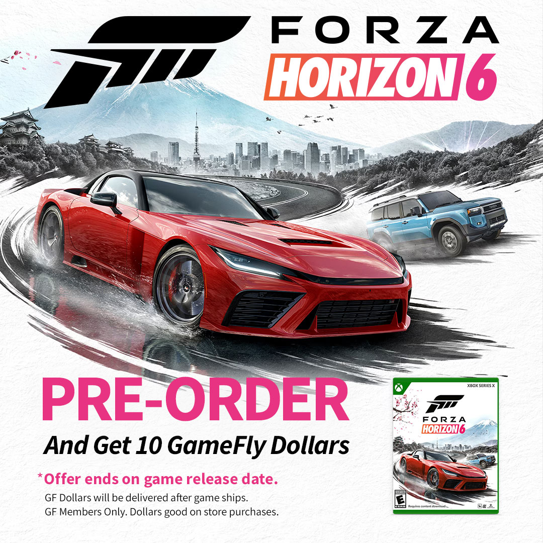 GameFly's tweet image. GameFly members!
When you pre-order Forza Horizon 6 you earn $10 Store Bucks!

Real Cars! Real Racing! Real Fun!

bit.ly/4sWHoCw

Pre-order now and save later!
#Videogames #Gaming #GameFly #Xbox #ForzaHorizon #Forza #Racing #Cars