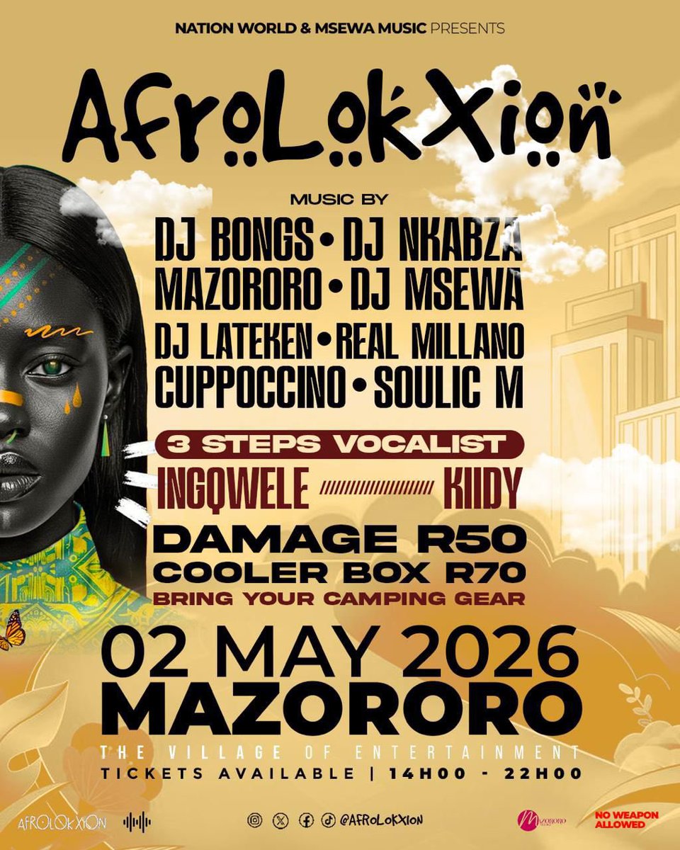 DjMsewa's tweet image. Feel like going to AfroLokXion? Tickets are sold through Webtickets, let's get ours!  webticket.co.za/v2/event.aspx?… 

#tickets #zuma #chris madlanga