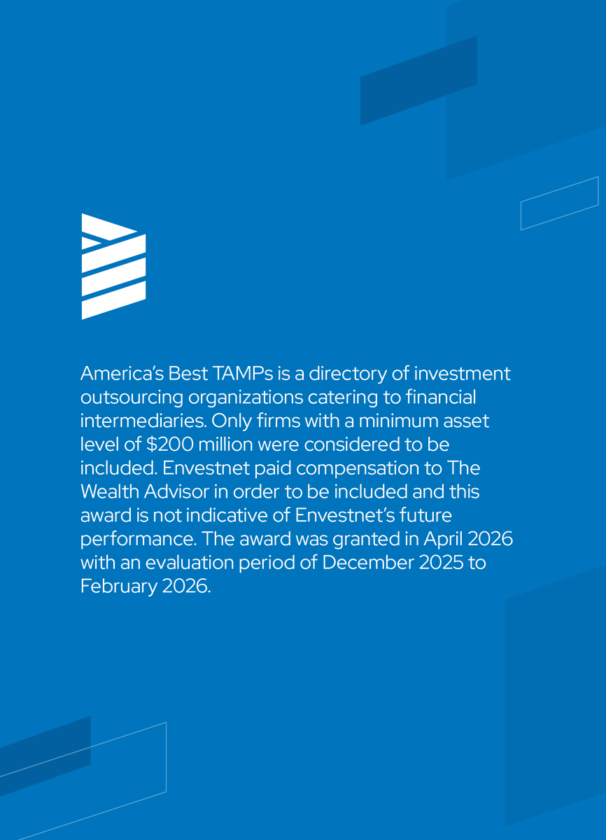 ENVTamarac's tweet photo. Envestnet has been recognized as The Wealth Advisor’s 2026 America’s Best TAMPs. As one of the original pioneers in wealth management technology, we’re helping the RIA industry adapt to more modern, end-to-end capabilities like fully adaptive wealthtech.
https://t.co/biI127ZvwW https://t.co/EepswlFQxI
