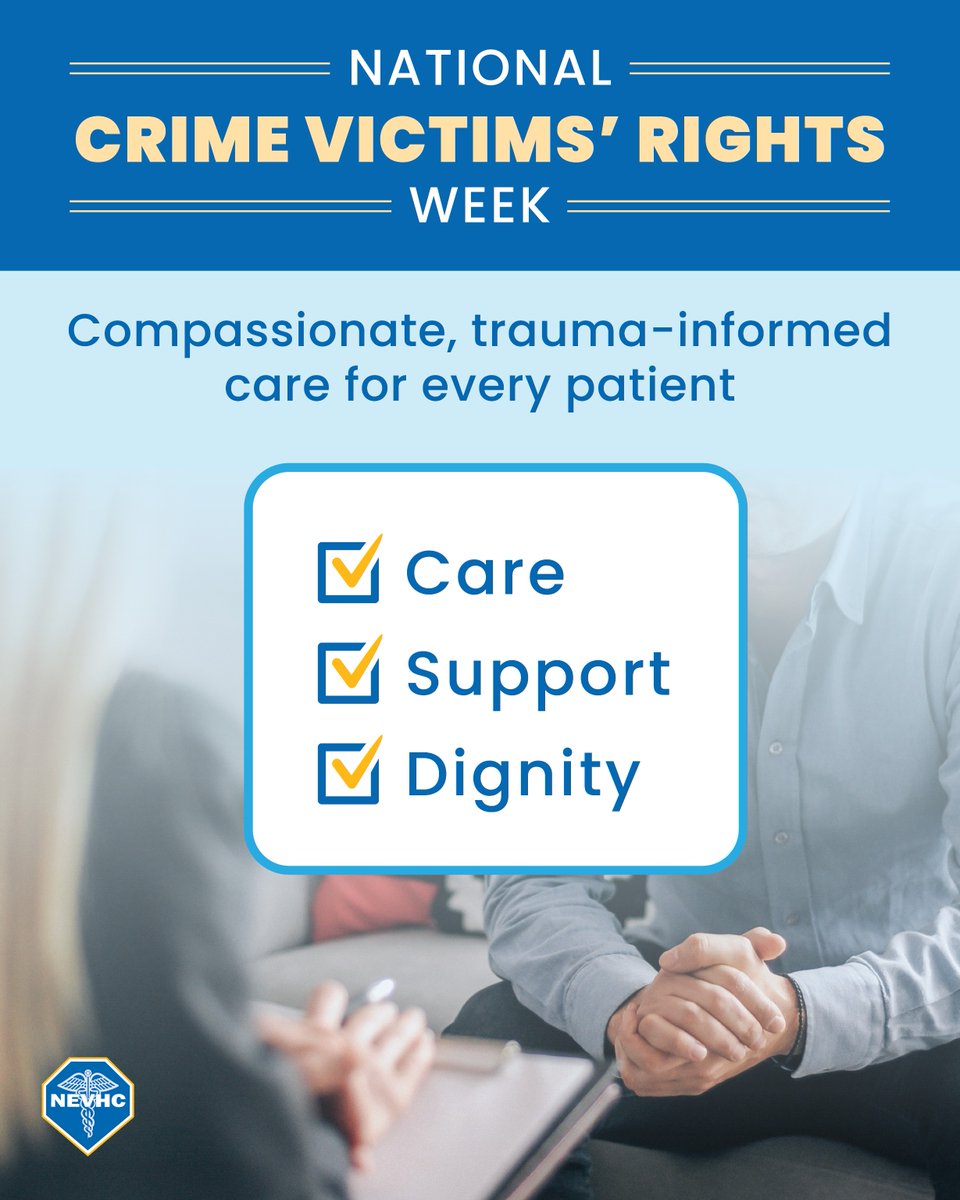 NEVHC's tweet photo. During National Crime Victims’ Rights Week, we recognize the importance of trauma-informed care. Experiences of victimization can have lasting impacts on physical &amp; mental health. CHCs support survivors through medical care, behavioral health services, &amp; connections to resources. https://t.co/LT0QhEn8rH