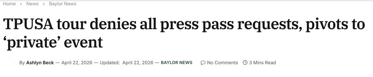 Turning Point couldn't fill half a room for JD Vance, so they're just gonna go ahead and ban the cameras for the Baylor event. 🤡