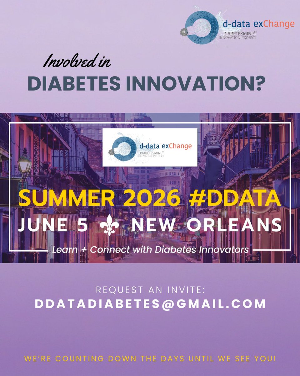 DData_Diabetes's tweet photo. Hands up if you’re ready to shape what’s next in #diabetes innovation 🙋‍♀️🙋‍♂️

Interested in attending the Summer 2026 #DData ExChange on June 5 in New Orleans? Request your invite: DDataDiabetes@gmail.com

#DData2026 #WeAreNotWaiting #innovation #DOC #gbDOC #deDOC https://t.co/5TYajZYxa3