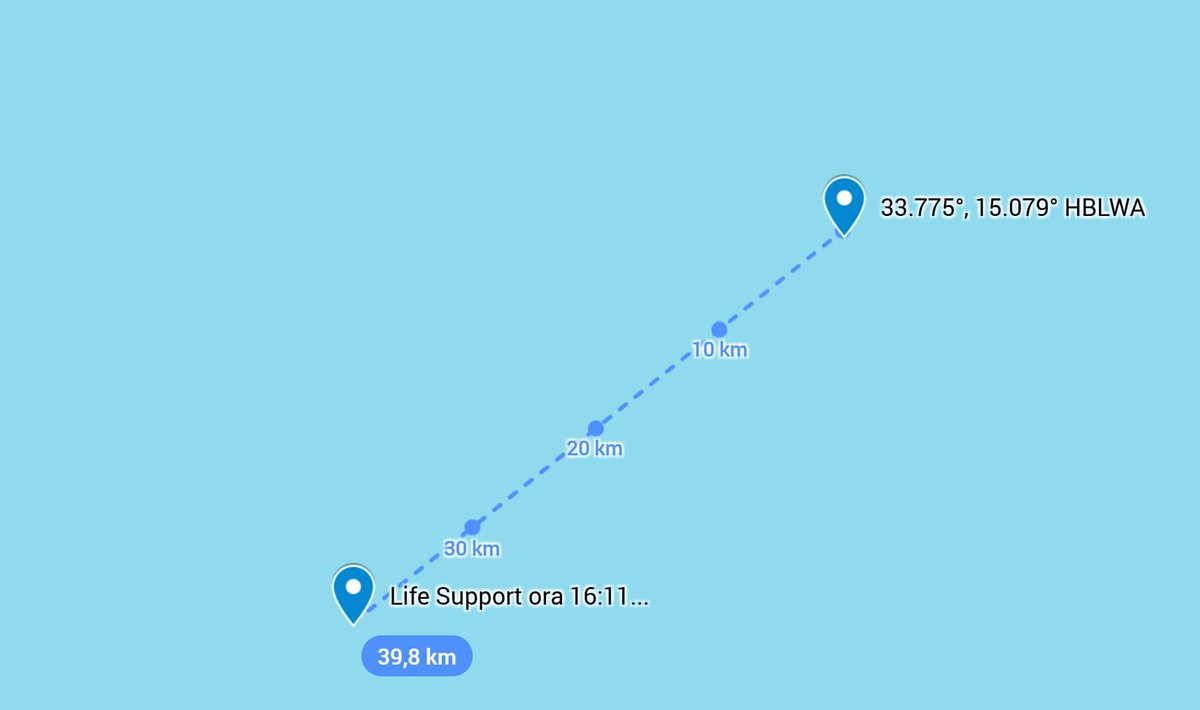 TrafficoNaviOnc's tweet photo. 22.04.2026 aggiornamento serale #LifeSupport nel pomeriggio si è diretta a tutta velocità verso un bersaglio avvistato da #HBLWA verso le ore 15 UTC. forse alle 16:11 UTC è arrivata la GCL ed ha recuperato le persone. La nave ONC vira  e torna indietro. mancavano circa 21.50 NM https://t.co/E4BiOrrxgR