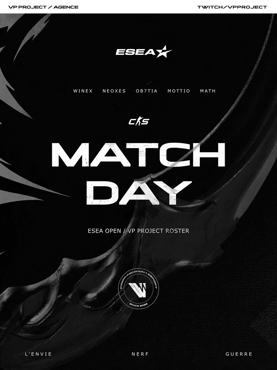 CS2_VP's tweet photo. TOURNAMENT @ESEA 🏆
#MATCHDAY notre roster sera face à l'équipe #RESILIIX
Nous donnerons toute notre puissance pour les soutenir
🖇️ https://t.co/bvvRBRti5y

#ESEA #CS2 https://t.co/l0XxIuCSh4