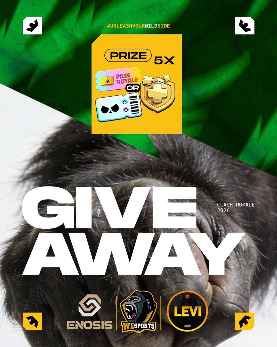 FFlevi_'s tweet image. 🎁GIVEAWAY🎁

💰Win: 5× Pass

👉Must follow rules below :

♻️Repost this post
💬Comment which pass you want 
♥️Follow:
@EnosisCR
@FFlevi_
@_jumbo53
@WeSports_CR
@HugoRanz99_

Winners will announced in 72h⏰ 
Good Luck ♥️ #ClashRoyale #BrawlStar #ClashOfClans