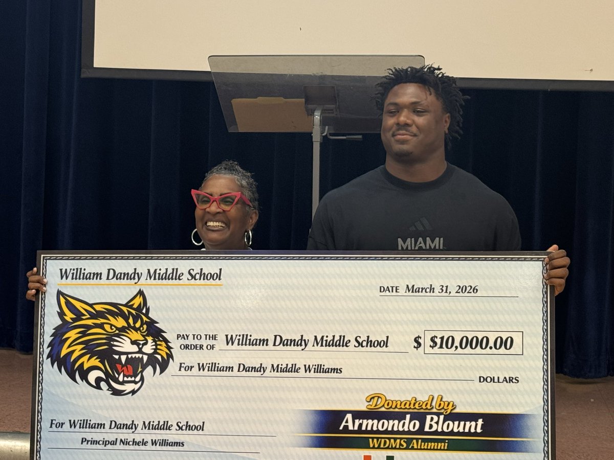 <a href="/ArmondoBlount/">Armondo Blount</a> donated $10,000 to his middle school, <a href="/WDMiddleSchool/">William Dandy Middle</a>, which put him on the path to becoming a high school valedictorian and five-star football player. Definition of a Hurricane student-athlete.
