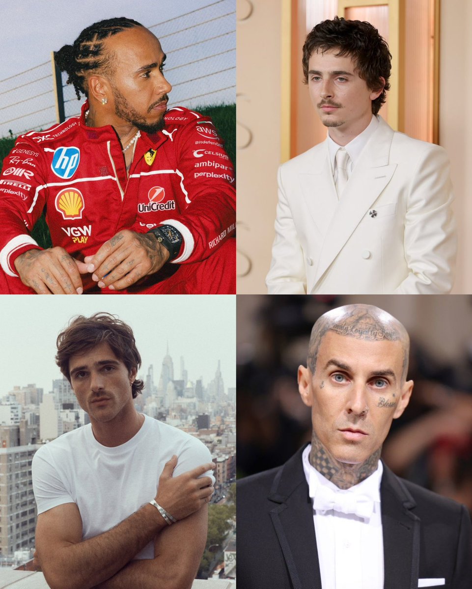 anapau_villa's tweet photo. No puedo creer que Lewis Hamilton, Jacob Elordi, Timothée Chalamet y Travis Barker son concuños. https://t.co/ymZuhDrp0H
