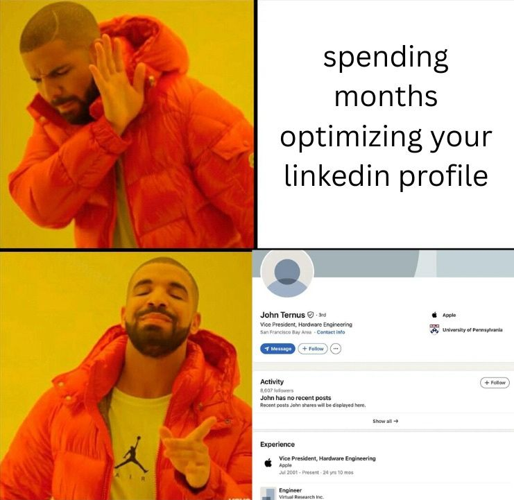 Anipaleja's tweet photo. Is this the strat or am I just early to the 'Apple CEO with an empty LinkedIn' meta? https://t.co/iGhDJhbQGD