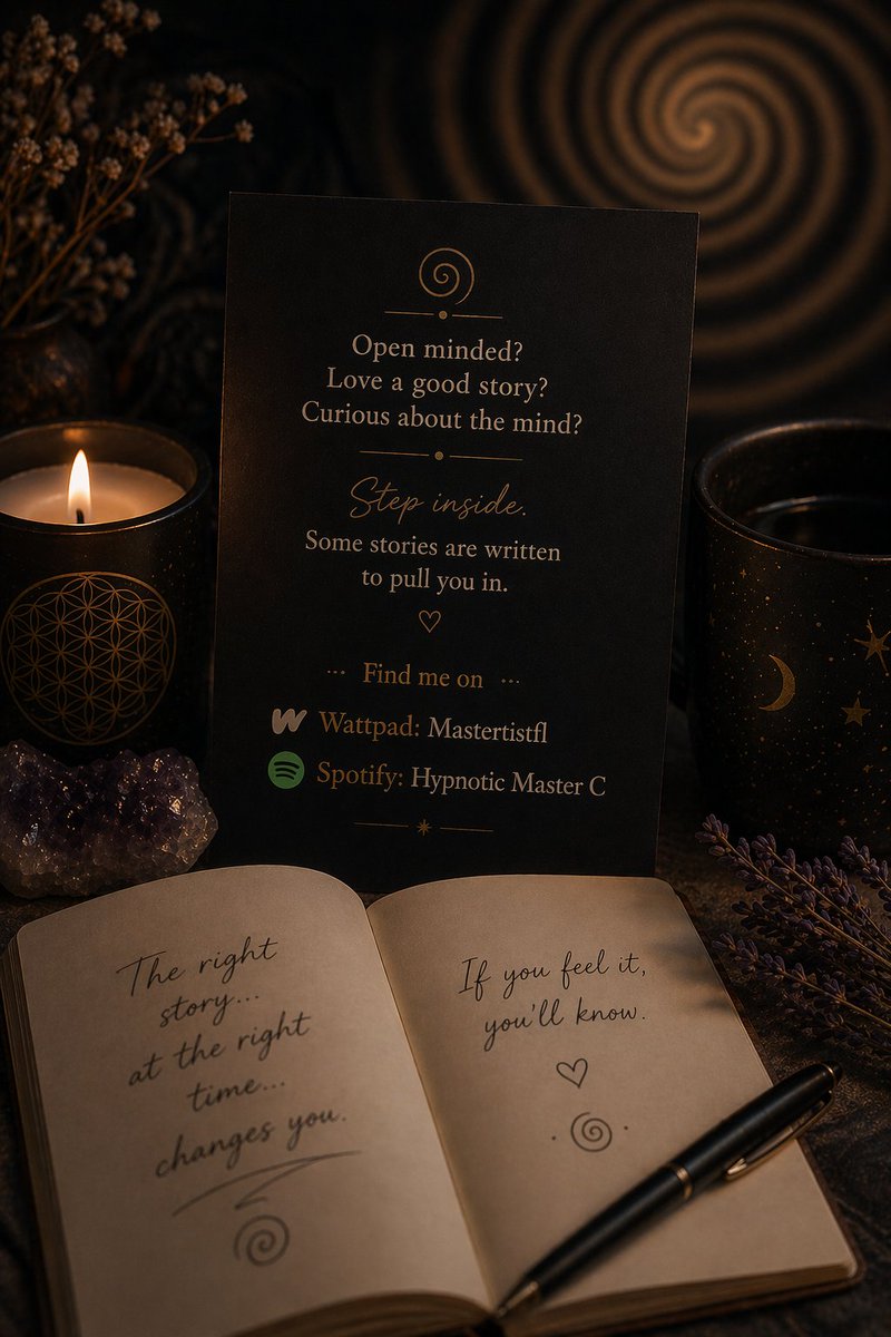 MasterCHypnosis's tweet photo. Open minds tend to find the most interesting things…
Some stories aren’t just read—they’re felt.
If you’re curious enough, you might enjoy what I create.
Wattpad: Mastertistfl
Spotify: Hypnotic Master C https://t.co/1BexV87X30