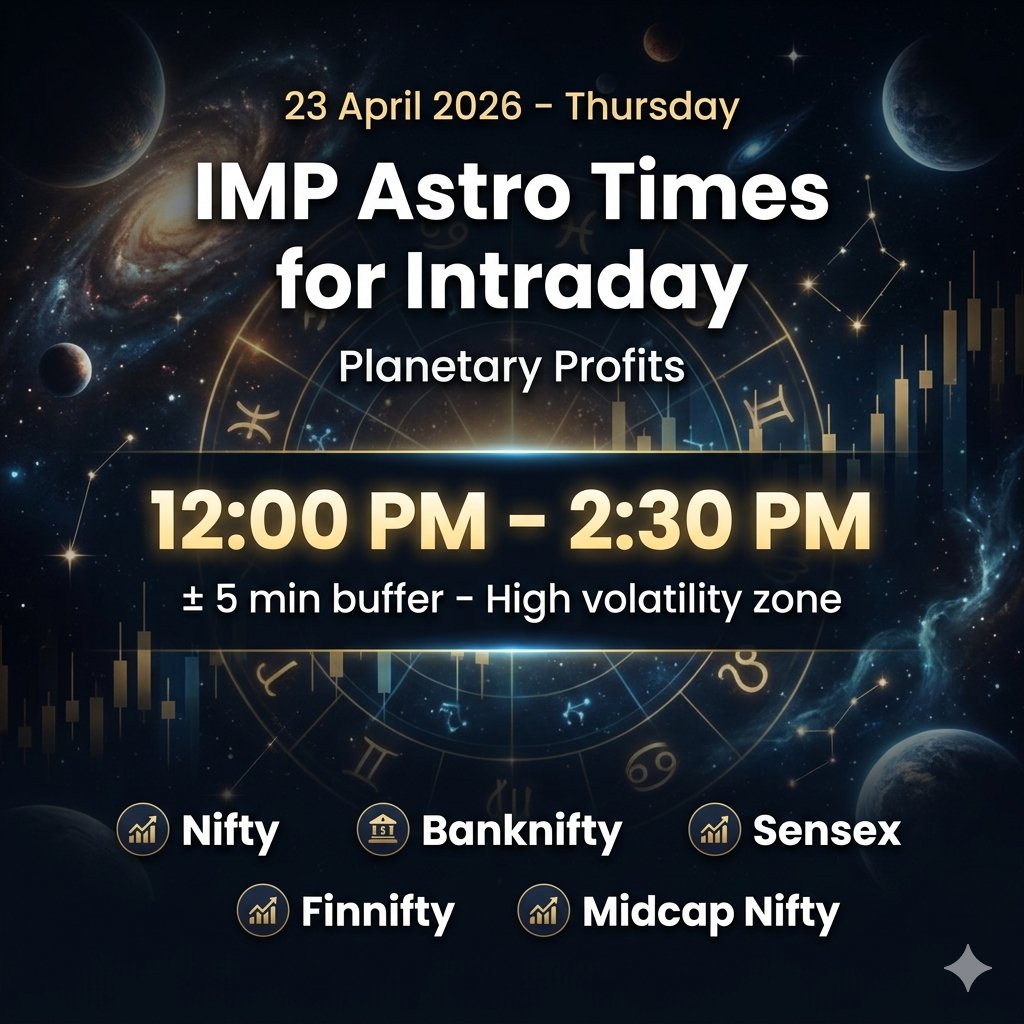 rushikharche198's tweet image. 23- April  - 2026
Thursday 
IMP  Astro Times For Intraday
Nifty - Banknifty - Sensex
12.00 pm - 2.30 pm
+ - 5 min buffer time near this time some move possible 

#nifty #nifty50  #finnifty  #midcapnifty #sensex