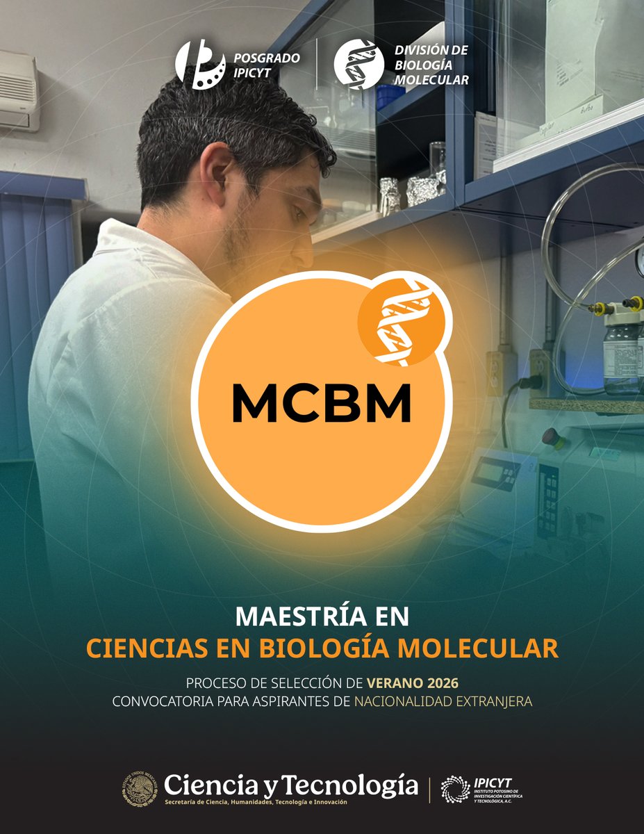 IPICYTciencia's tweet photo. 🧬 ¡Último llamado!
Posgrado en Biología Molecular:
🎓 MCBM y DCBM
📅 29 mayo 2026
🔗 Maestría: https://t.co/tcFzyW5o9z
🔗 Doctorado: https://t.co/m53Unu7Txq
#IPICYT #Posgrado https://t.co/eOCH7Eyppy