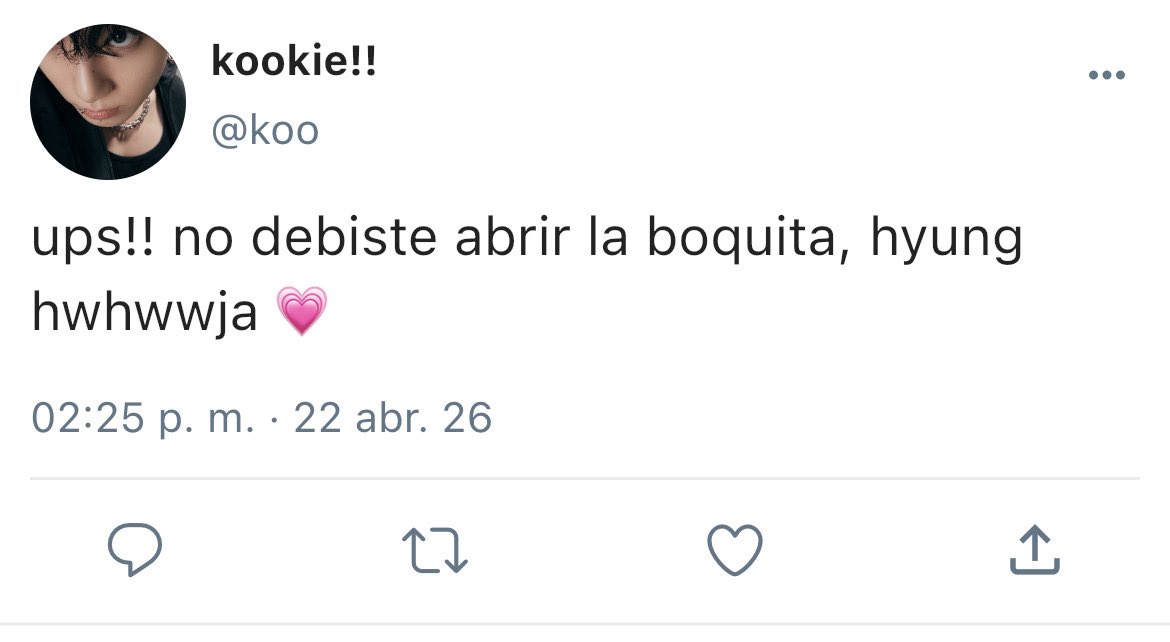 taecimiomega's tweet photo. #aukooktae donde…

TH está harto de que todos crean que JK no mata ni a una mosca, porque nadie puede ser absurdamente inocente por completo, y él se encargará de quitarle esa máscara al pelinegro.
#aukooktae #kooktaeau #kooktae https://t.co/xjz19V0BmX