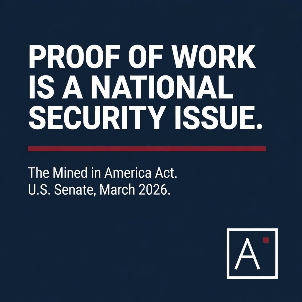 USCryptoAcademy's tweet photo. 97% of Bitcoin mining hardware is manufactured in China.

The U.S. Senate just responded.

The Mined in America Act would certify domestic mining operations, phase out foreign adversary hardware, and formalize a Strategic Bitcoin Reserve in Treasury.

Proof of Work is now a national security conversation.