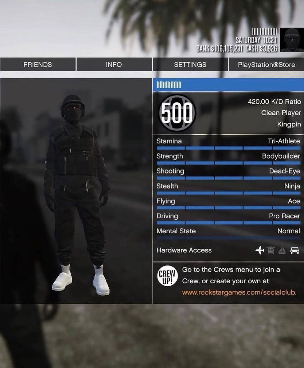 korbindavies7's tweet image. OG Male Barcode
Level 500
100 million banked
Approximately {500 million of deluxos to sell}
Fast run X4
Modded outfits
Modded cars
Rare OG t shirts
Rare masks
Rare face paints
Stable KD {420.00}
All research done
All unlocks
Max stat
#xboxseries #ps5 #ps4 #playstation #gtaonline