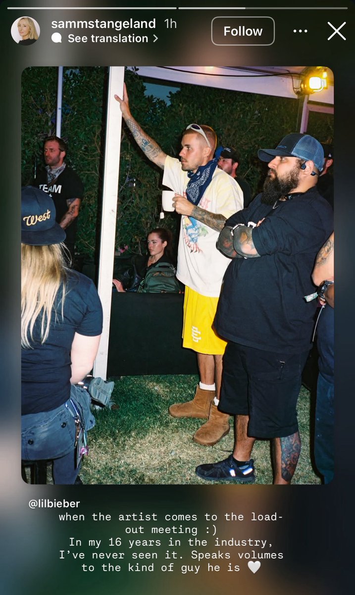 jbieberbrs's tweet photo. Um dos profissionais envolvidos na produção de palco do Coachella falou sobre Justin Bieber:

“Quando o artista aparece na reunião de desmontagem :) Em 16 anos na indústria, nunca vi isso. Diz muito sobre o tipo de pessoa que ele é 🤍” https://t.co/7Y1oTlvqxN