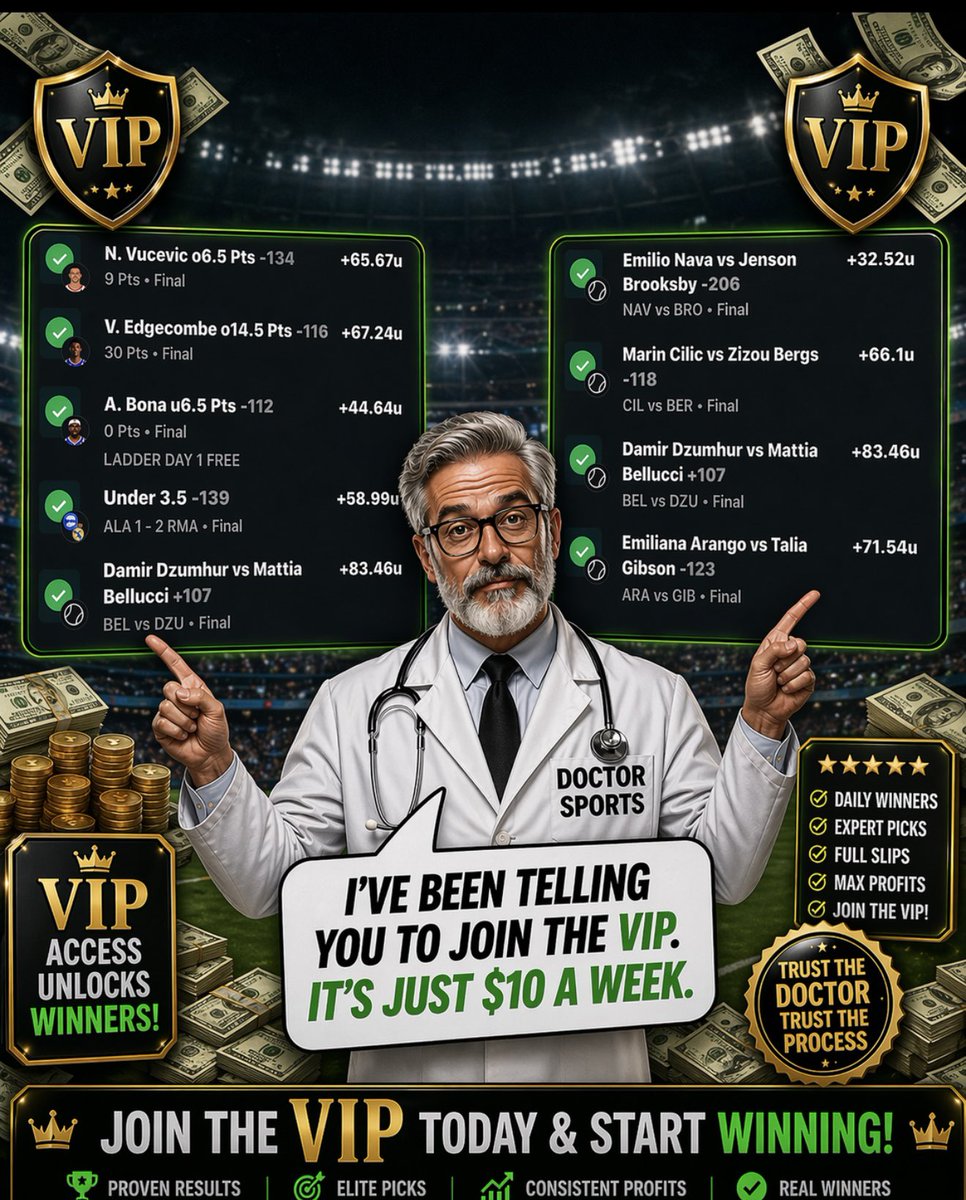 DoctorSports33's tweet image. AS YOU CAN SEE THE VIP IS PROFITING DAILY

UR MISSING OUT ON DAILY WINNERS

USE THE LINK ⬇️ &amp;amp; JOIN THE WINNING VIP

ITS JUST $10 a WEEK

winible.com/doctorsportshq…

@DoctorsportsHQ #vip #winner #parlay #Gambling𝕏 #gamblingcommunity #fypage #fyp #fypシ゚viralシfypシ゚