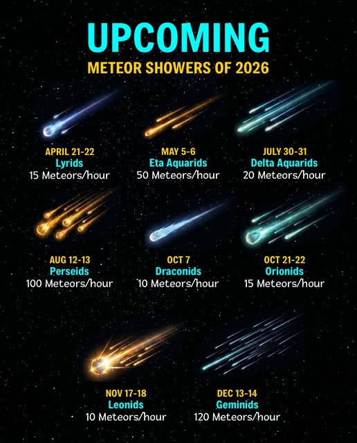 astrooalert's tweet photo. Mark your calendar — The Best Meteor Showers of 2026! ☄️ https://t.co/3J1zmXMjKS